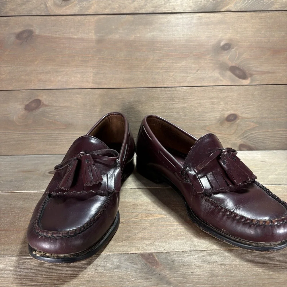 ll bean mens size 9 wide EE shoes burgundy leather tassel slip on comfort loafer